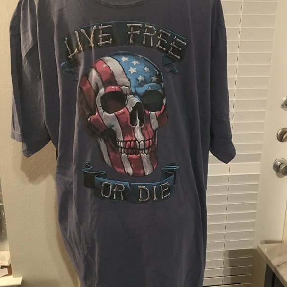 2007 Live Free Or Die Skeleton Patriotic T Shirt  Liquid Blue 2X  Box LB2 - Picture 2 of 6